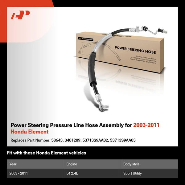 Power Steering Pressure Line Hose Assembly for 2003-2011 Honda Element