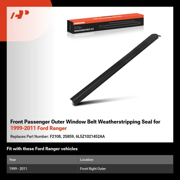 Front Passenger Outer Window Belt Weatherstripping Seal for 1999-2011 Ford Ranger