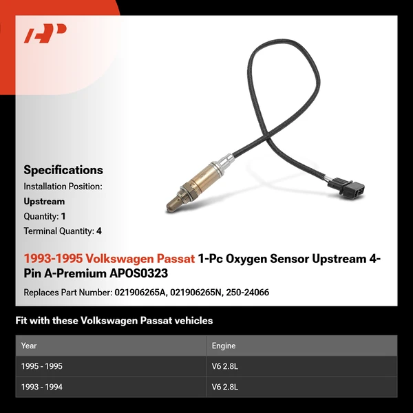 1993-1995 Volkswagen Passat 1-Pc Oxygen Sensor Upstream 4-Pin A-Premium APOS0323