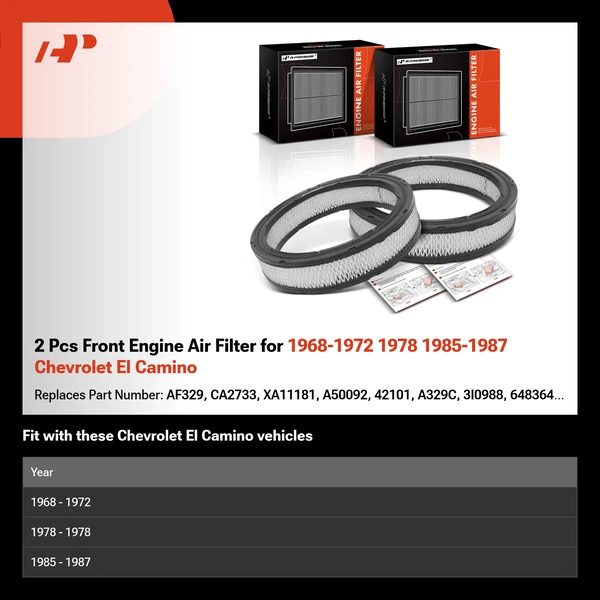2 Pcs Front Engine Air Filter for 1968-1972 1978 1985-1987 Chevrolet El Camino