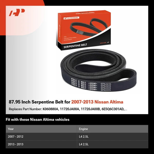 87.95 Inch Serpentine Belt for 2007-2013 Nissan Altima