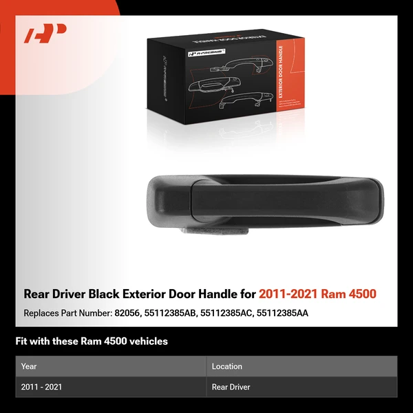 Rear Driver Black Exterior Door Handle for 2011-2021 Ram 4500