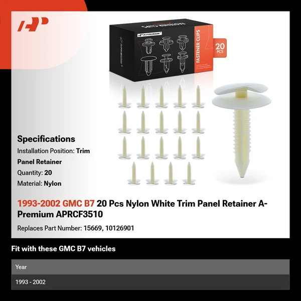 1993-2002 GMC B7 20 Pcs Nylon White Trim Panel Retainer A-Premium APRCF3510