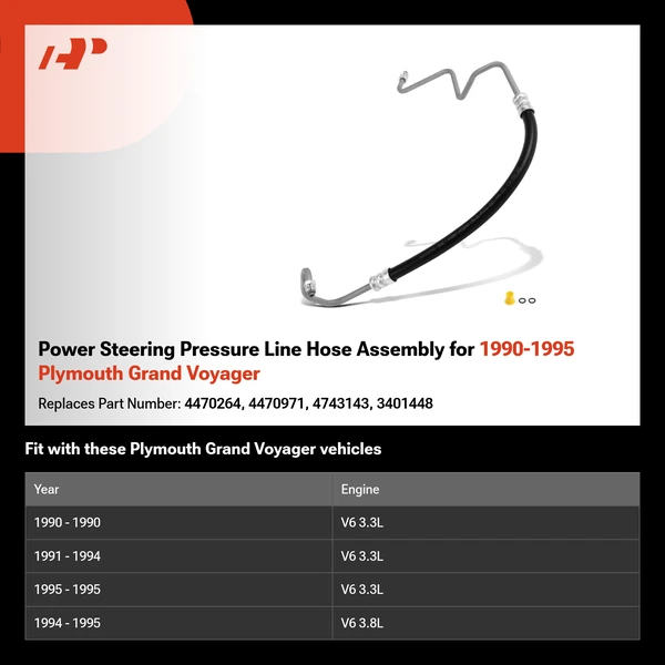 Power Steering Pressure Line Hose Assembly for 1990-1995 Plymouth Grand Voyager