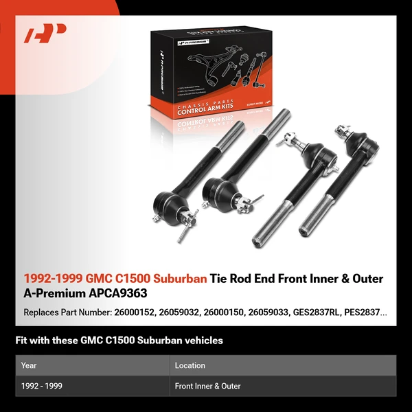 1992-1999 GMC C1500 Suburban Tie Rod End Front Inner & Outer A-Premium APCA9363