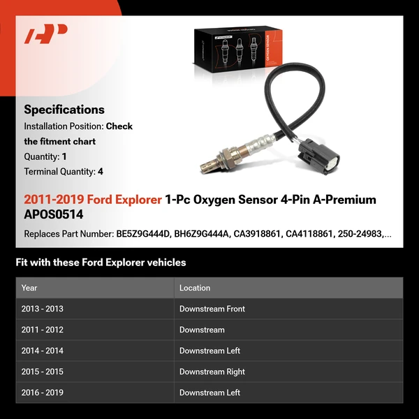 2011-2019 Ford Explorer 1-Pc Oxygen Sensor 4-Pin A-Premium APOS0514