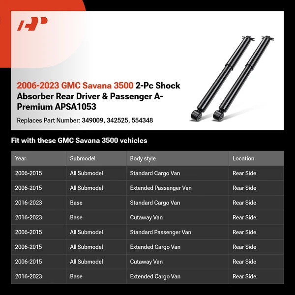 2006-2023 GMC Savana 3500 2-Pc Shock Absorber Rear Driver & Passenger A-Premium APSA1053