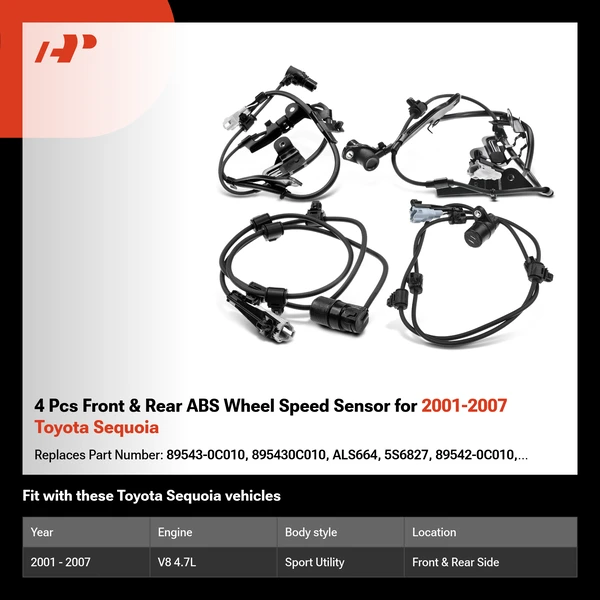 4 Pcs Front & Rear ABS Wheel Speed Sensor for 2001-2007 Toyota Sequoia