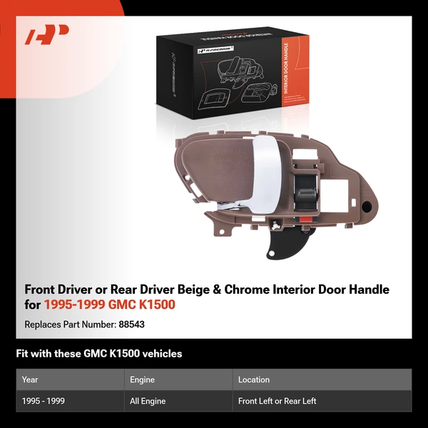 Front Driver or Rear Driver Beige & Chrome Interior Door Handle for 1995-1999 GMC K1500