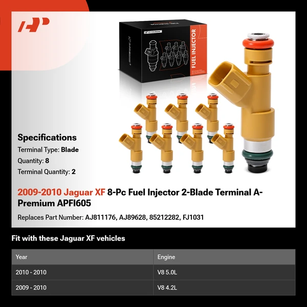 2009-2010 Jaguar XF 8-Pc Fuel Injector 2-Blade Terminal A-Premium APFI605