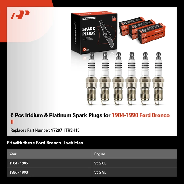 6 Pcs Iridium & Platinum Spark Plugs for 1984-1990 Ford Bronco II