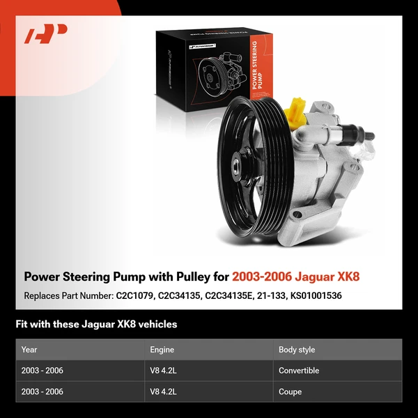 Power Steering Pump with Pulley for 2003-2006 Jaguar XK8
