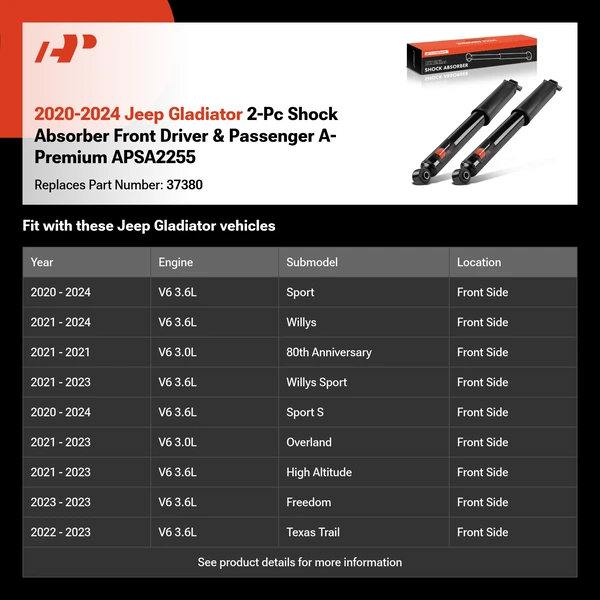 2020-2024 Jeep Gladiator 2-Pc Shock Absorber Front Driver & Passenger A-Premium APSA2255