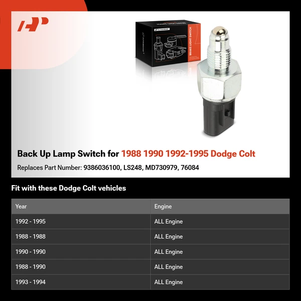 Back Up Lamp Switch for 1988 1990 1992-1995 Dodge Colt
