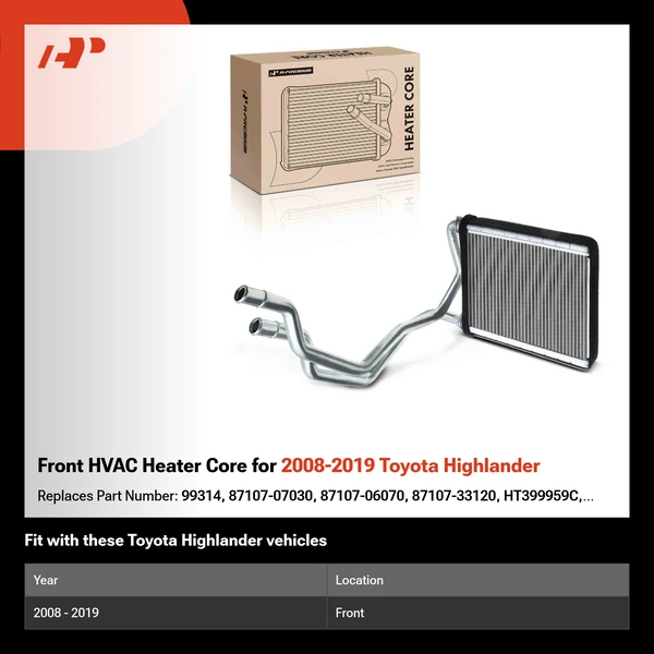 Front HVAC Heater Core for 2008-2019 Toyota Highlander
