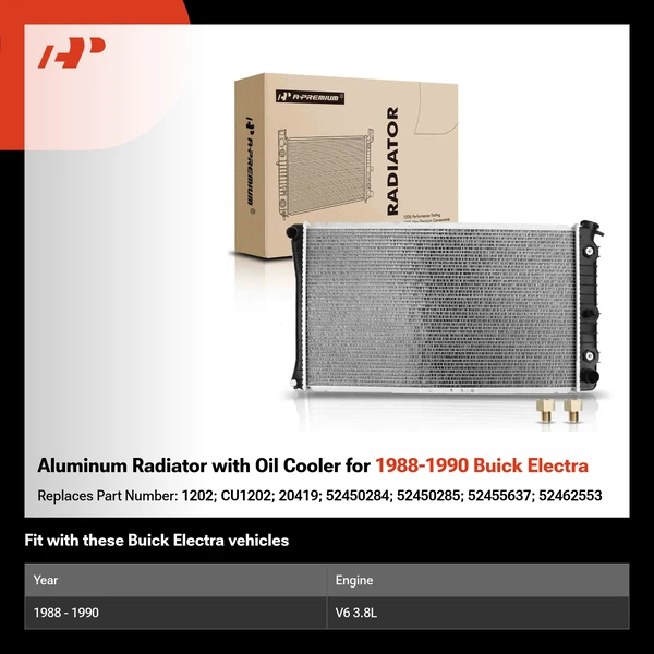 Aluminum Radiator with Oil Cooler for 1988-1990 Buick Electra
