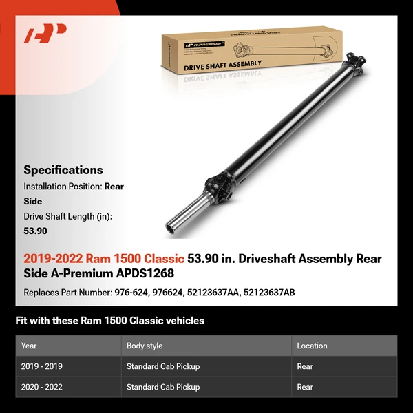 2019-2022 Ram 1500 Classic 53.90 in. Driveshaft Assembly Rear Side A-Premium APDS1268