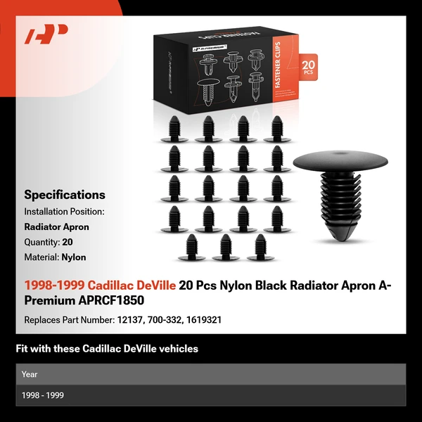 1998-1999 Cadillac DeVille 20 Pcs Nylon Black Radiator Apron A-Premium APRCF1850