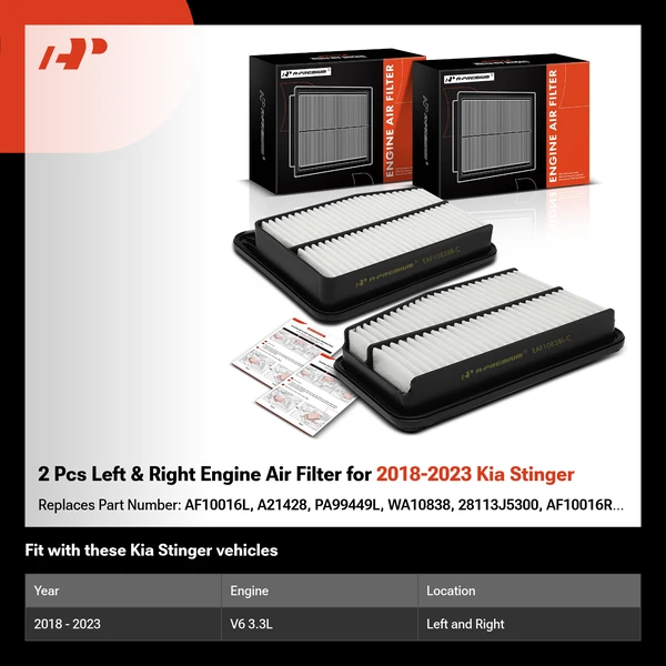 2 Pcs Left & Right Engine Air Filter for 2018-2023 Kia Stinger