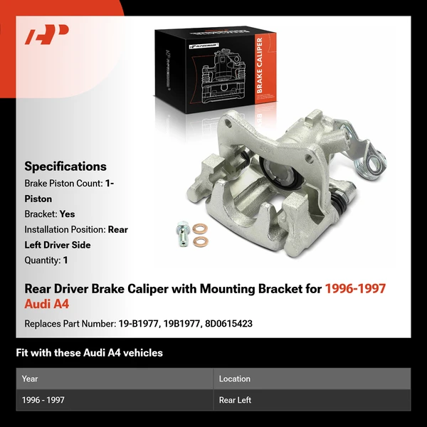 Rear Driver Brake Caliper with Mounting Bracket for 1996-1997 Audi A4
