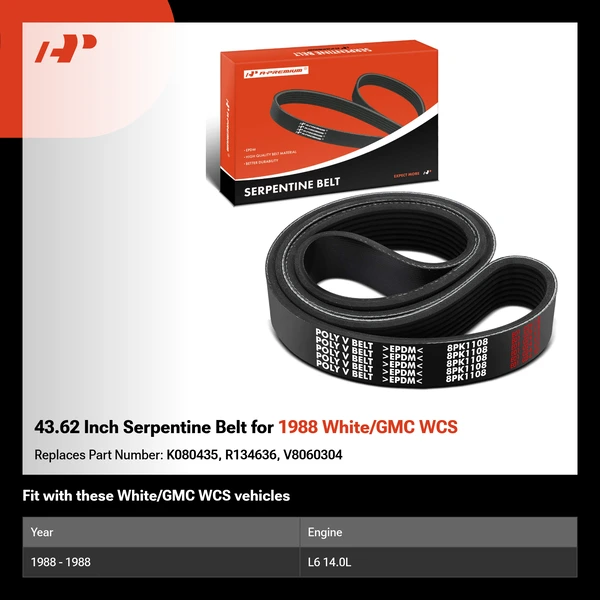 43.62 Inch Serpentine Belt for 1988 White/GMC WCS