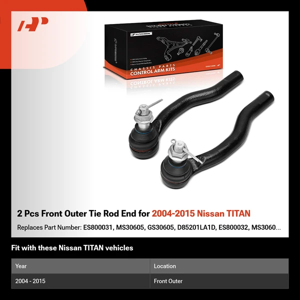 2 Pcs Front Outer Tie Rod End for 2004-2015 Nissan TITAN