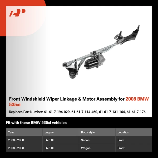 Front Windshield Wiper Linkage & Motor Assembly for 2008 BMW 535xi