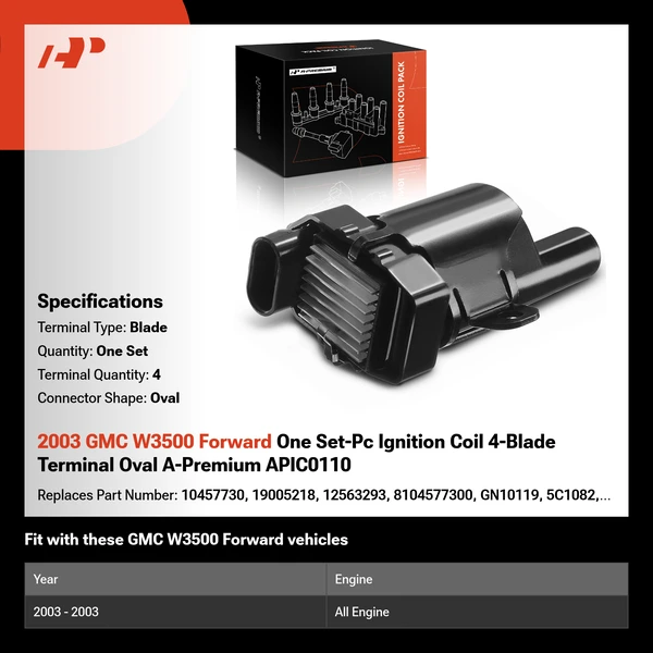 2003 GMC W3500 Forward One Set-Pc Ignition Coil 4-Blade Terminal Oval A-Premium APIC0110