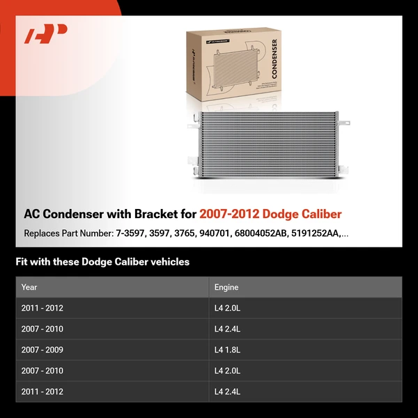 AC Condenser with Bracket for 2007-2012 Dodge Caliber