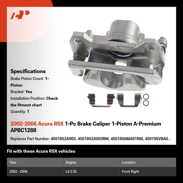 2002-2006 Acura RSX 1-Pc Brake Caliper 1-Piston A-Premium APBC1288