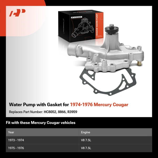 Water Pump with Gasket for 1974-1976 Mercury Cougar