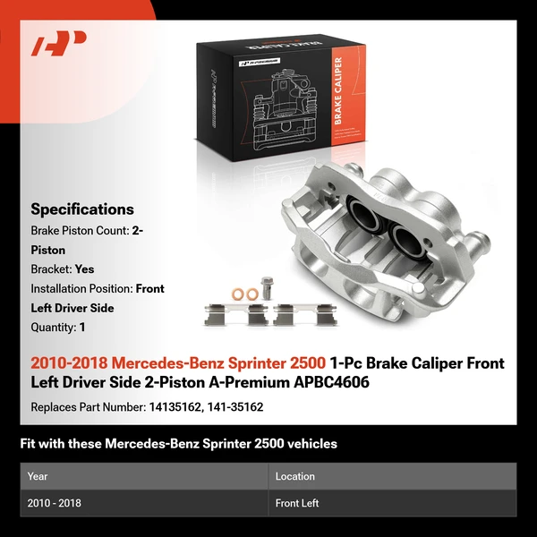 2010-2018 Mercedes-Benz Sprinter 2500 1-Pc Brake Caliper Front Left Driver Side 2-Piston A-Premium APBC4606