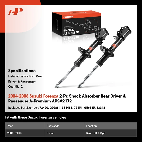 2004-2008 Suzuki Forenza 2-Pc Shock Absorber Rear Driver & Passenger A-Premium APSA2172