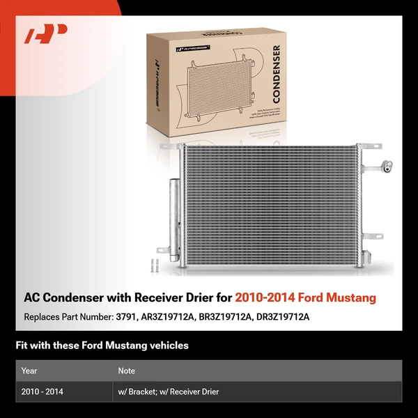 AC Condenser with Receiver Drier for 2010-2014 Ford Mustang
