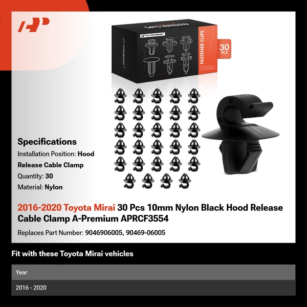 2016-2020 Toyota Mirai 30 Pcs 10mm Nylon Black Hood Release Cable Clamp A-Premium APRCF3554