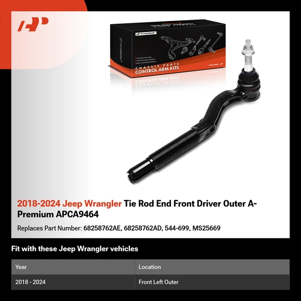 2018-2024 Jeep Wrangler Tie Rod End Front Driver Outer A-Premium APCA9464