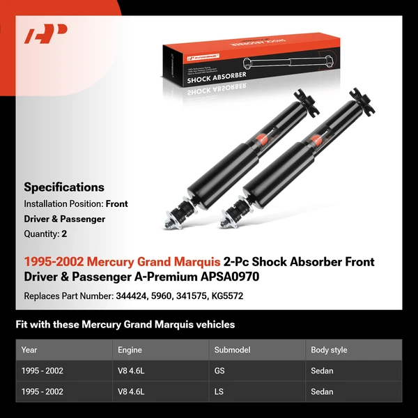 1995-2002 Mercury Grand Marquis 2-Pc Shock Absorber Front Driver & Passenger A-Premium APSA0970