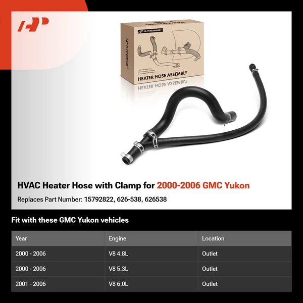 HVAC Heater Hose with Clamp for 2000-2006 GMC Yukon