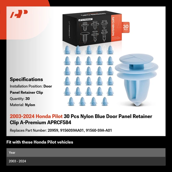2003-2024 Honda Pilot 30 Pcs Nylon Blue Door Panel Retainer Clip A-Premium APRCF584