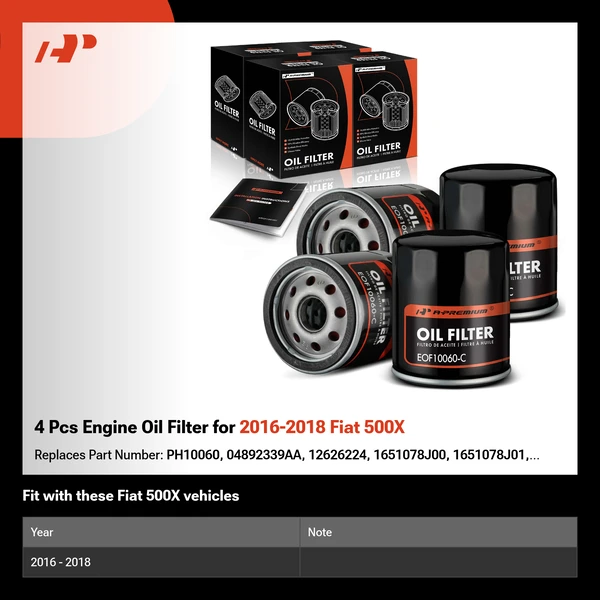 4 Pcs Engine Oil Filter for 2016-2018 Fiat 500X