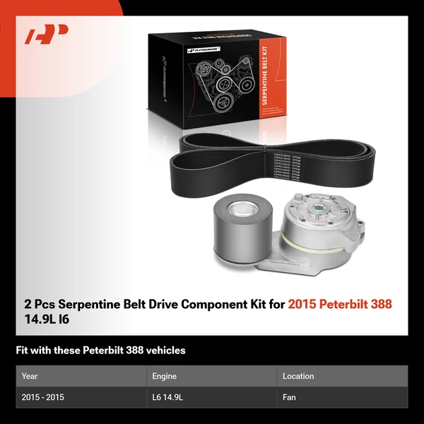 2 Pcs Serpentine Belt Drive Component Kit for 2015 Peterbilt 388 14.9L l6