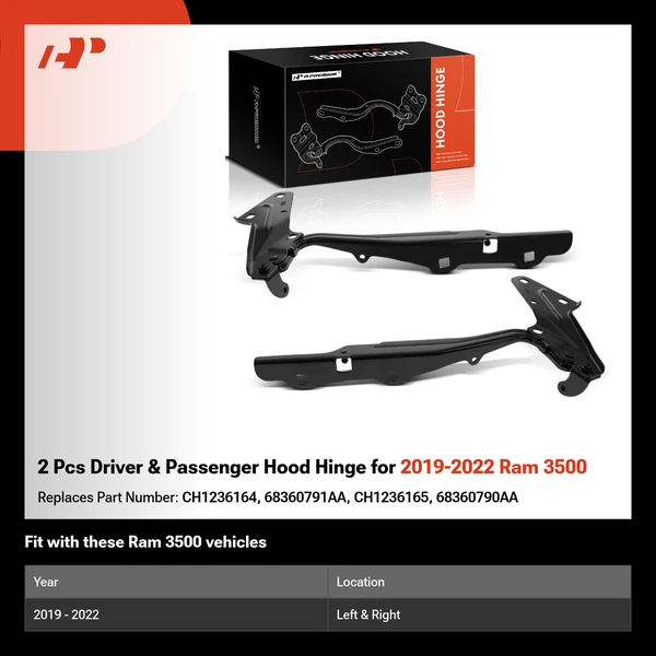 2 Pcs Driver & Passenger Hood Hinge for 2019-2022 Ram 3500