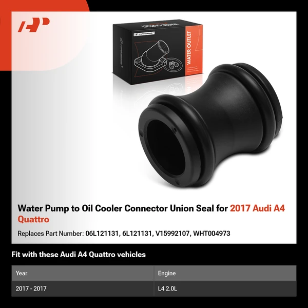 Water Pump to Oil Cooler Connector Union Seal for 2017 Audi A4 Quattro