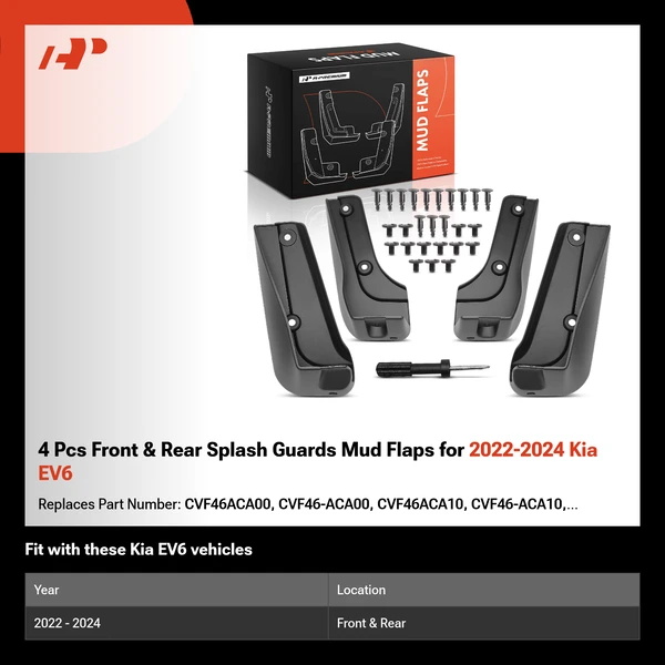 4 Pcs Front & Rear Splash Guards Mud Flaps for 2022-2024 Kia EV6