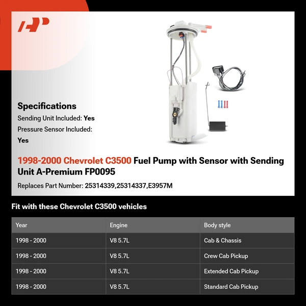 1998-2000 Chevrolet C3500 Fuel Pump with Sensor with Sending Unit A-Premium FP0095