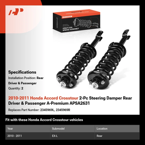 2010-2011 Honda Accord Crosstour 2-Pc Steering Damper Rear Driver & Passenger A-Premium APSA2631