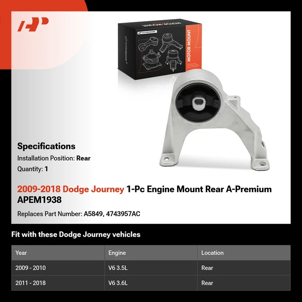 2009-2018 Dodge Journey 1-Pc Engine Mount Rear A-Premium APEM1938