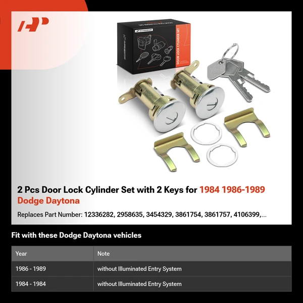 2 Pcs Door Lock Cylinder Set with 2 Keys for 1984 1986-1989 Dodge Daytona