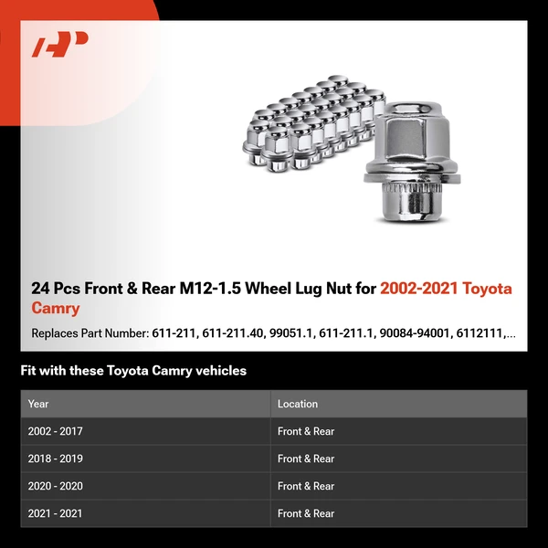 24 Pcs Front & Rear M12-1.5 Wheel Lug Nut for 2002-2021 Toyota Camry