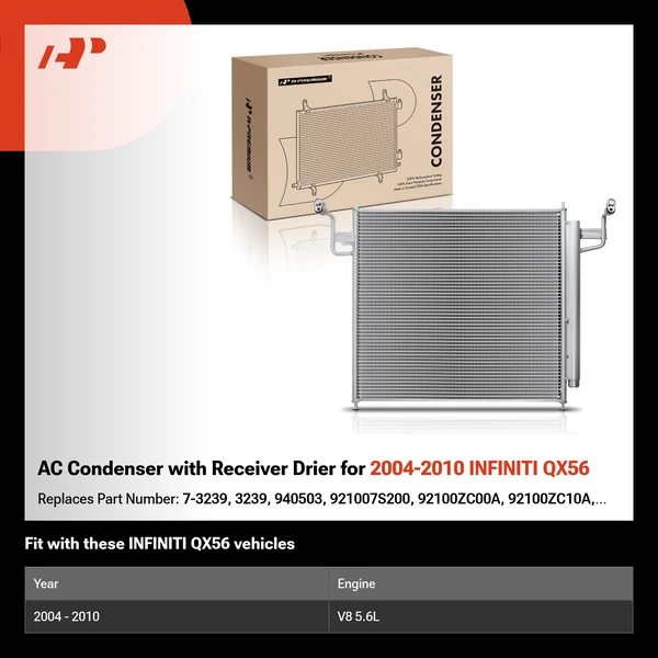 AC Condenser with Receiver Drier for 2004-2010 INFINITI QX56